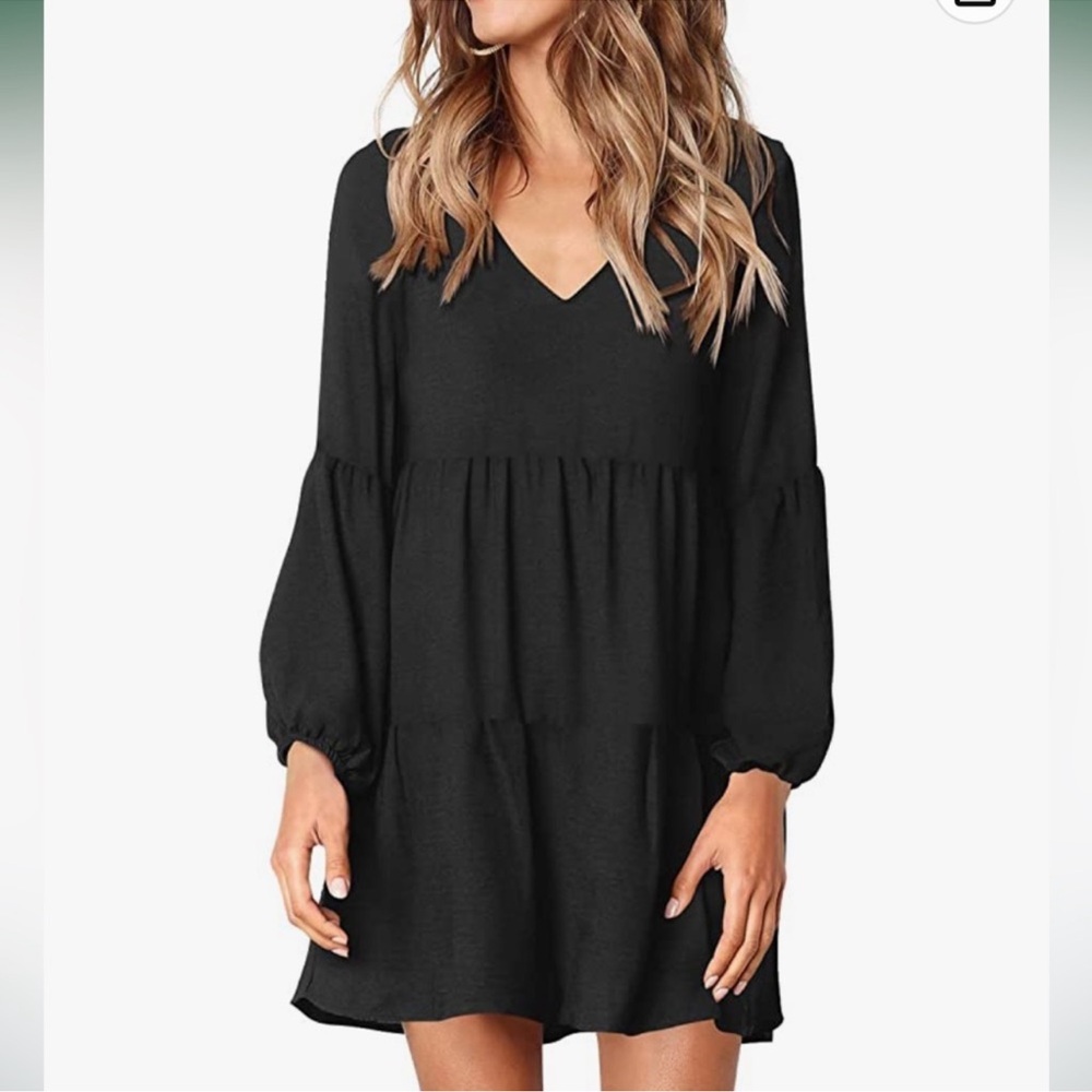 Baby Doll Style Dress. New without tags. V-Neck & comfortable fit. Black, Sz Lg